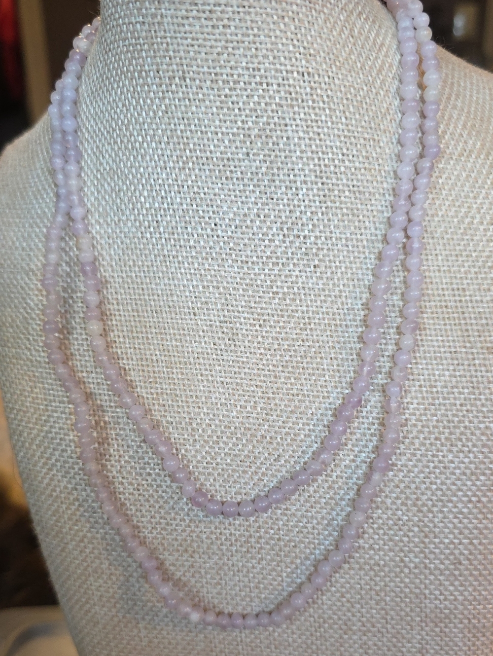 Genuine Rose Quartz Continuous Bead Long Layering Necklace 35 Inch